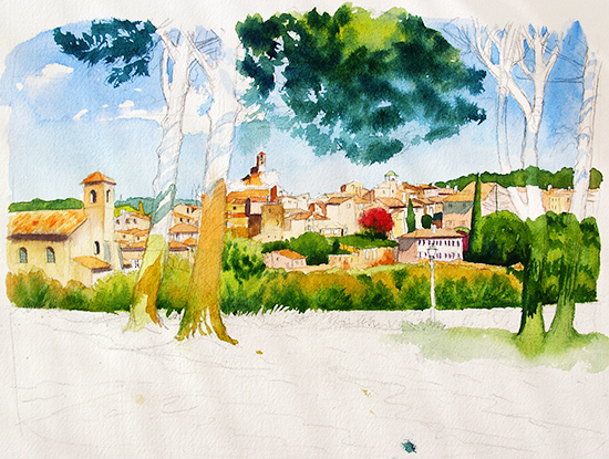 Watercolor Painting of Lourmarin, France by John Hulsey